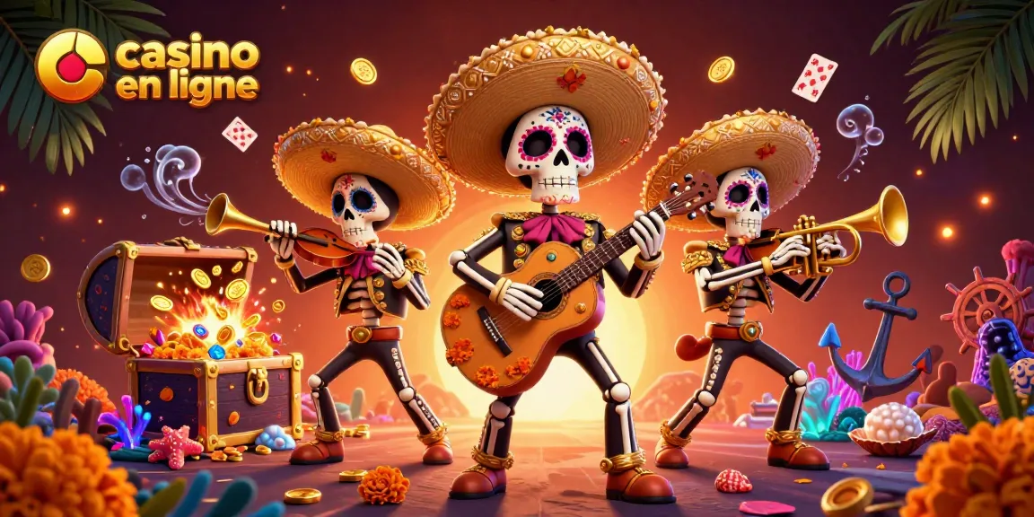 Un jeu de casino en ligne : découvrez une scène vibrante avec un groupe de mariachis jouant dans un décor sous-marin.