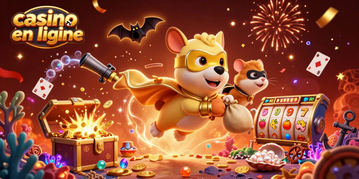Jouez au casino en ligne avec ce chien super-héros et son hamster, remplis de pièces d'or.