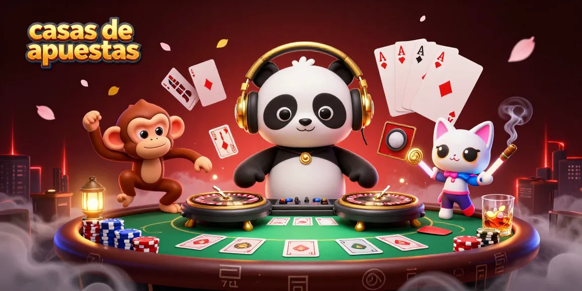 Casas de apuestas: ilustración 3D de un panda DJ y un mono bailando en un ambiente de casino animado.