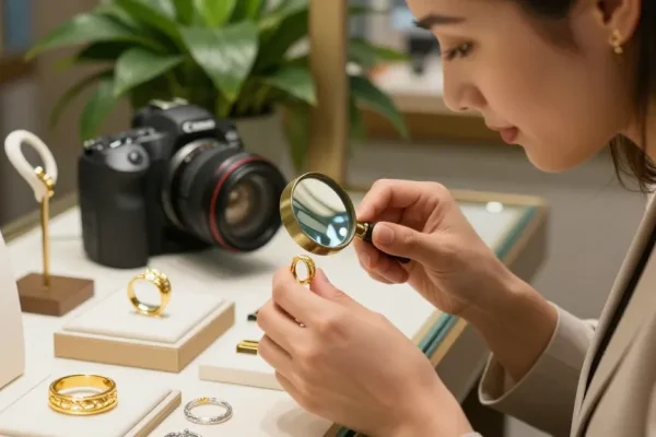 Estimation gratuite pour achat or à Bruxelles, expert examinant une bague en or.