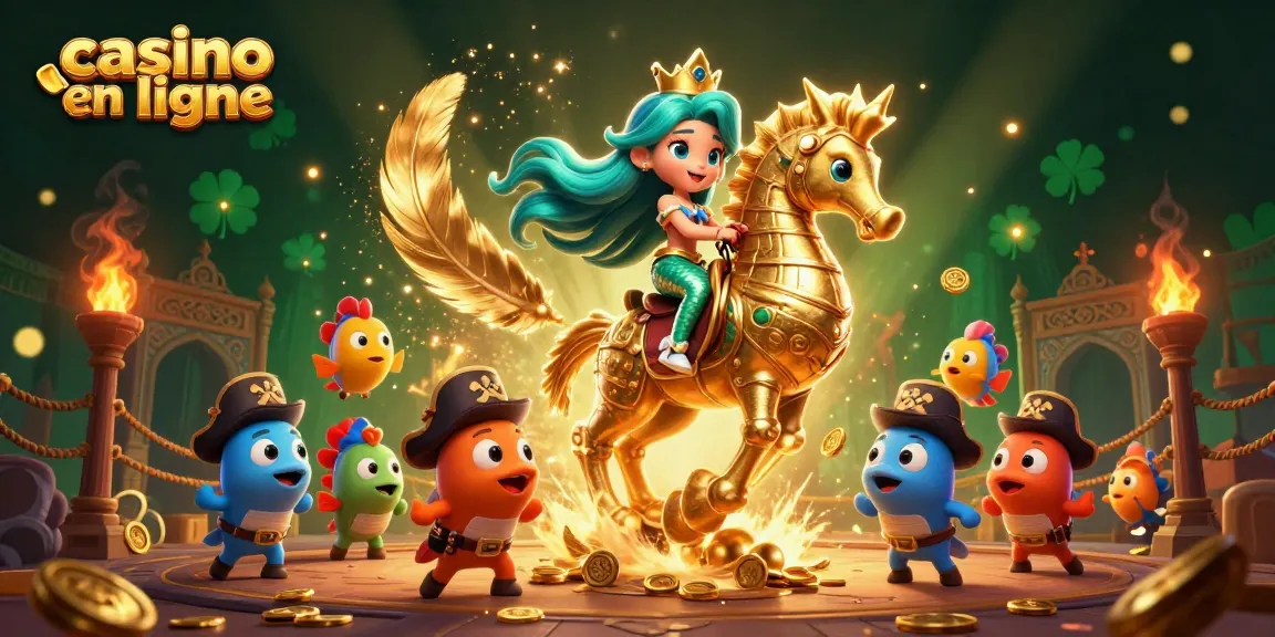 Profitez de l'ambiance enjouée d'un casino en ligne avec une princesse sirène et son hippocampe.