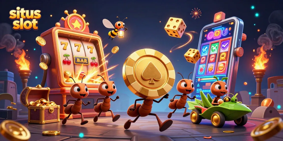 Experience the thrill of situs slot with ants heisting a giant poker chip amid explosive casino elements.