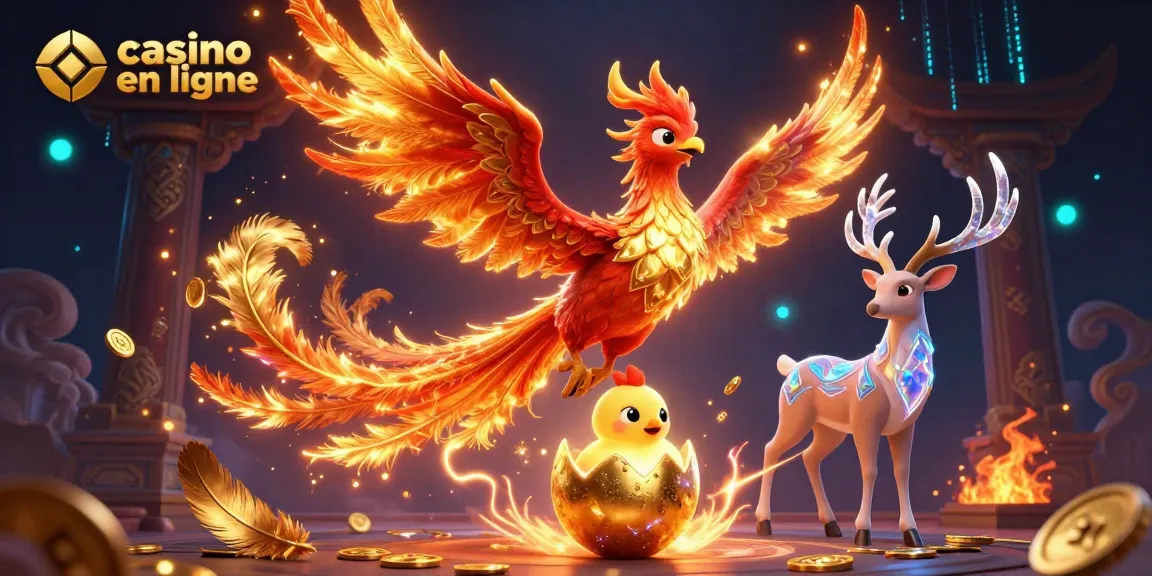 Découvrez le casino en ligne avec cette illustration captivante de phoenix et stag mystique.
