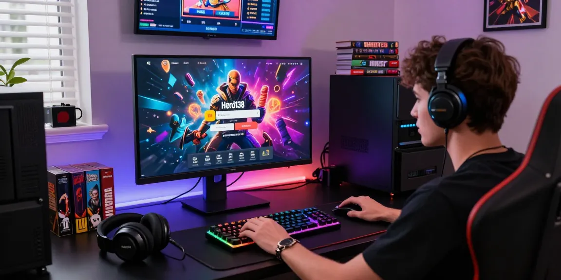 hero138 login scene with modern gaming setup inviting players to engage