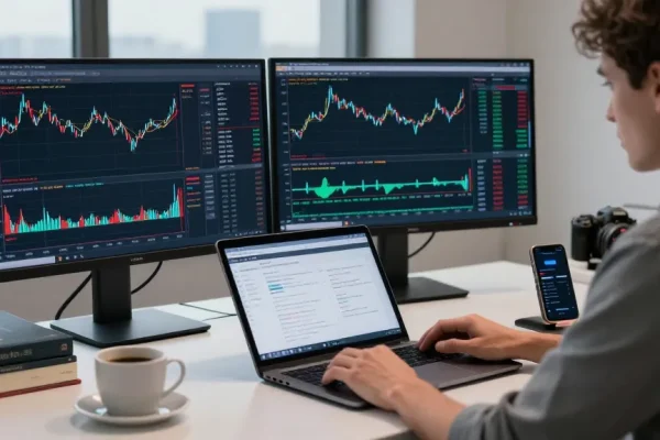MetaTrader 5 trader analyzing live market data in a modern workspace