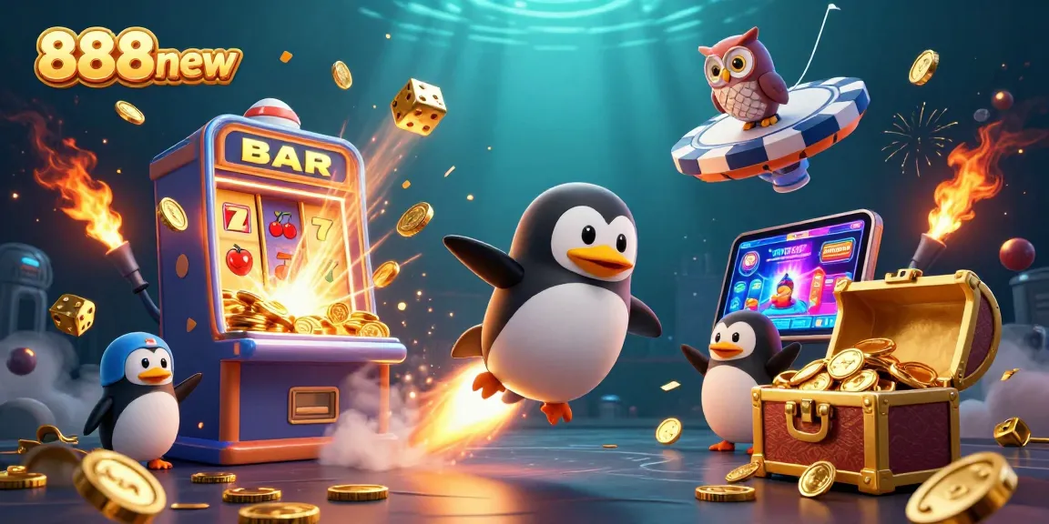 Experience thrilling gaming with 888new in a rich casino adventure illustrated in 3D.