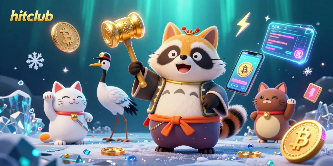 Join hitclub for exciting wins as cheerful tanuki and companions celebrate in a vibrant casino scene.