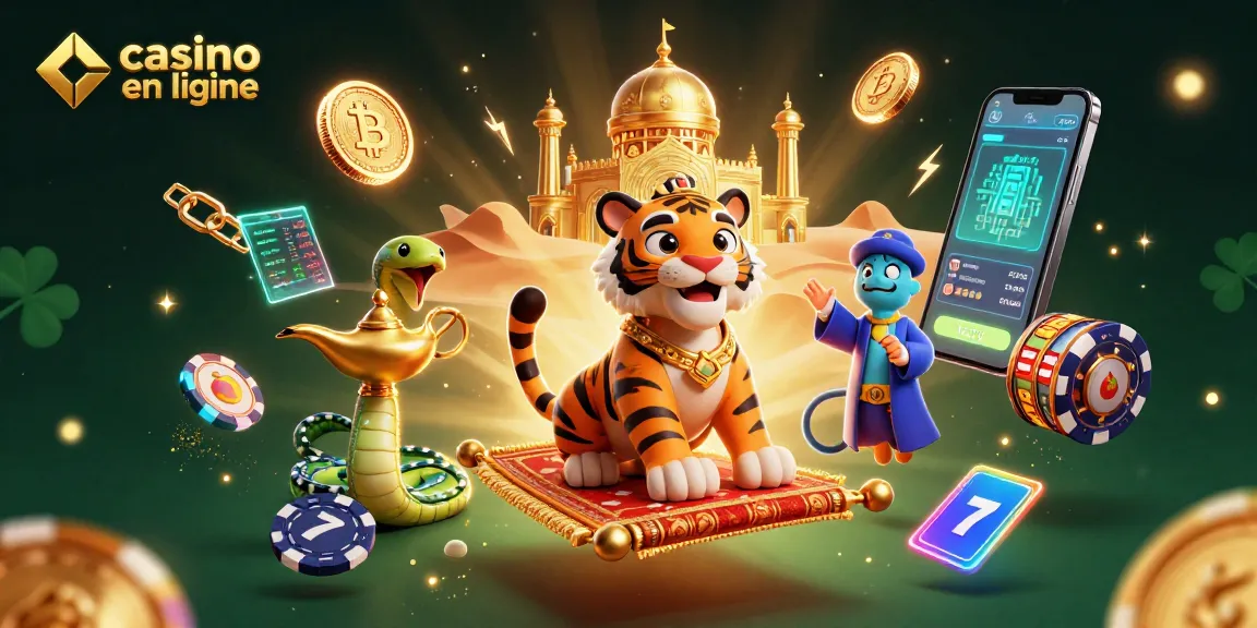 Jouez dans le casino en ligne tout en découvrant la magie d'un tigre sultan sur un tapis volant rempli de jetons de poker.