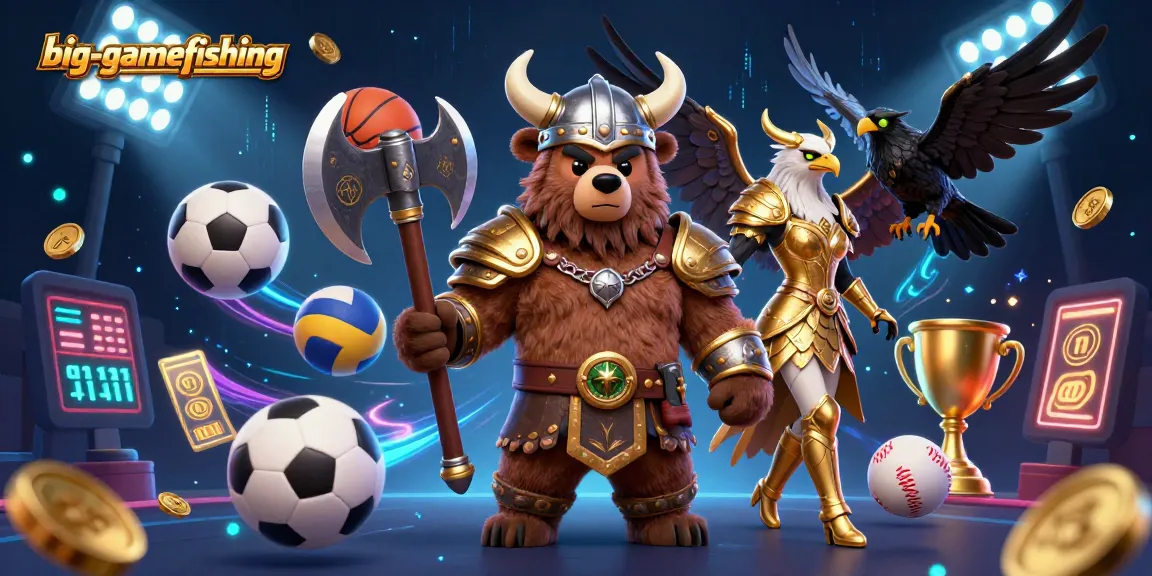 Engage in big-gamefishing action with our dynamic Viking bear and Valkyrie eagle illustration.