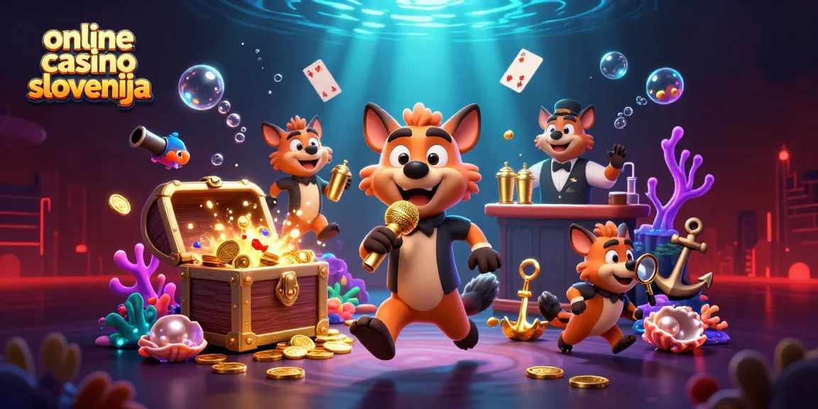 Interaktivna scena z online casino slovenija, ki prikazuje zabavne hiene in več iger na srečo.