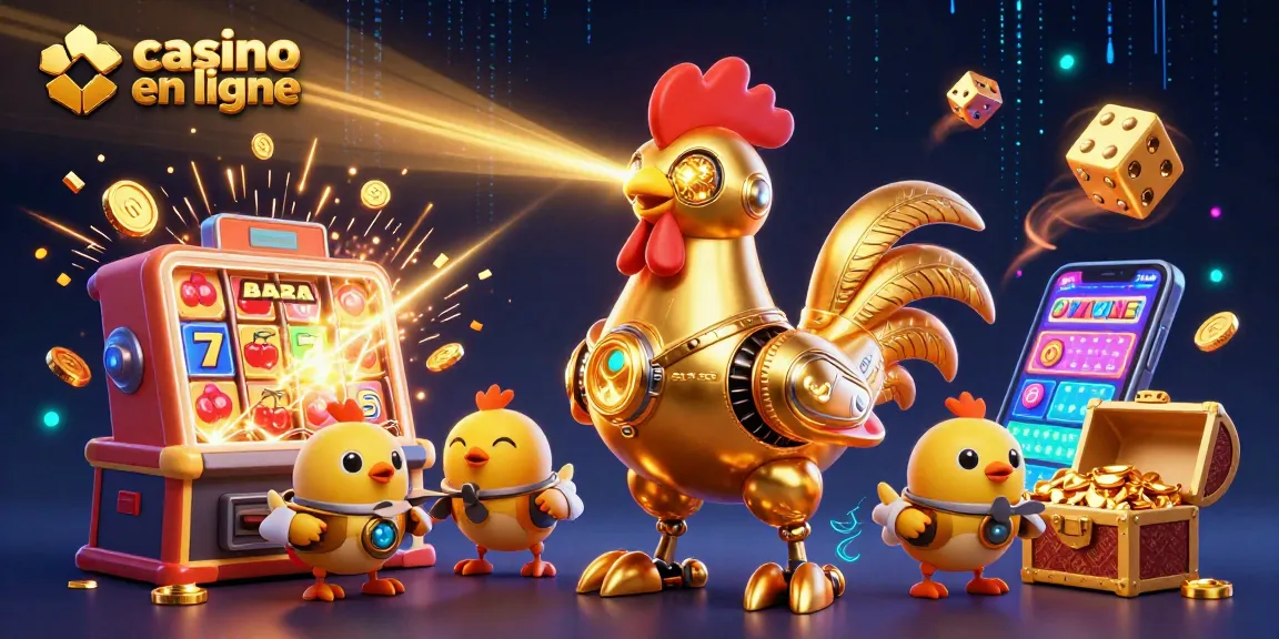 Machine à sous en ligne : machine à sous explosant de pièces d'or et personnages de casino en 3D.