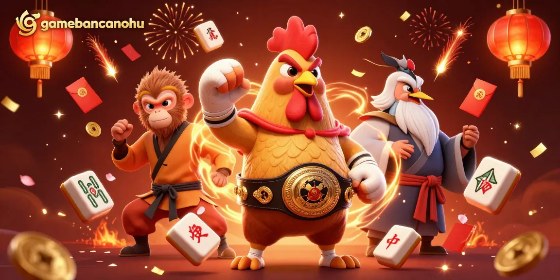 Experience gamebancanohu's exciting gambling scene with vibrant characters and festive elements.