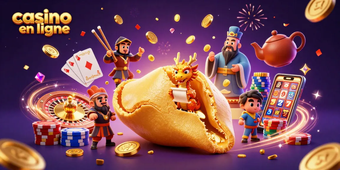 Jouez au casino en ligne avec une illustration colorée et dynamique des jeux de hasard.