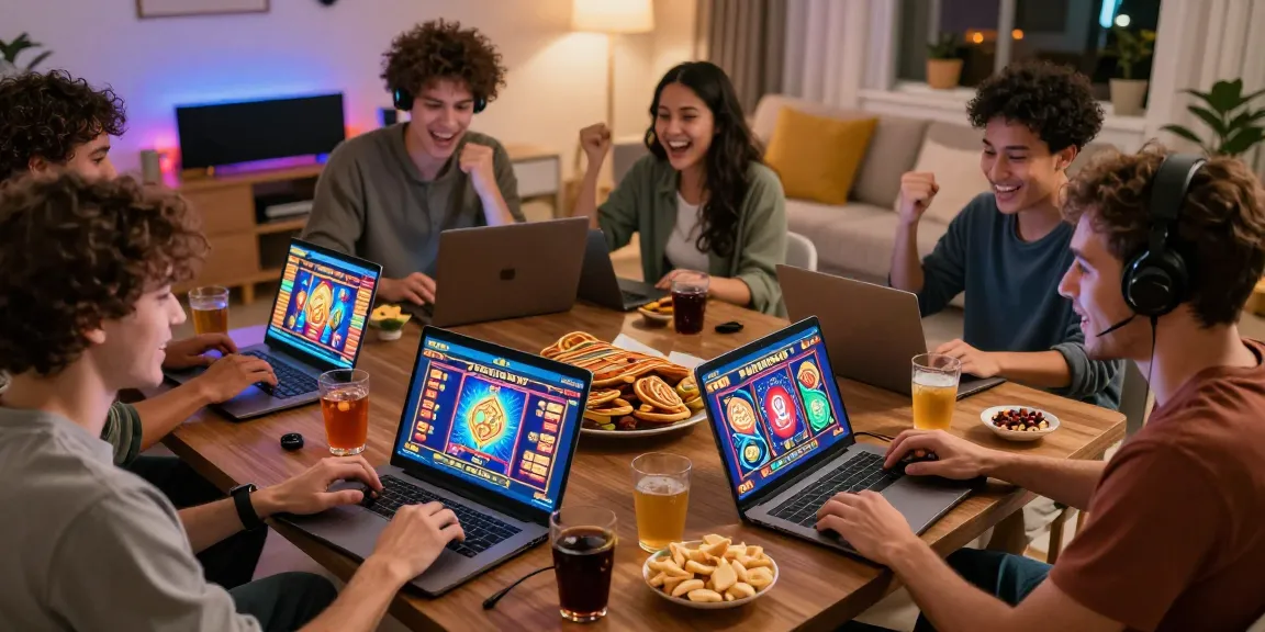 Friends enjoying slot luar negeri games together in a lively gaming setup.